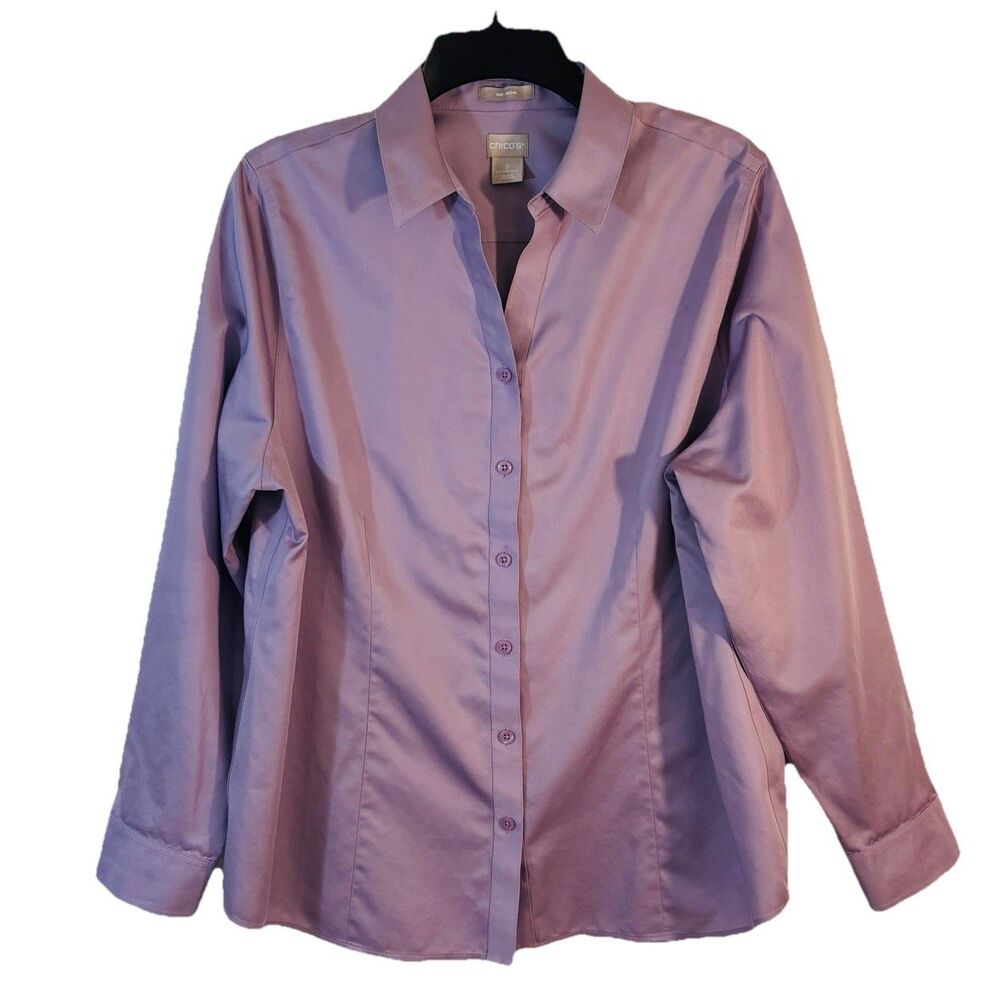 CHICO'S Classic Non Iron Lavender Button Down Long Sleeve Shirt Size 2 (Large)